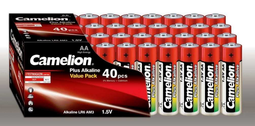 Camelion 11104006 Plus Alkaline Batterie LR06 (Mignon, AA, 40er-Pack) rot/gold