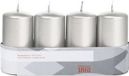 Trend Candles 4x Zilveren cilinderkaars/stompkaars 5 x 10 cm 18 branduren - Geurloze zilverkleurige kaarsen - Woondecoraties