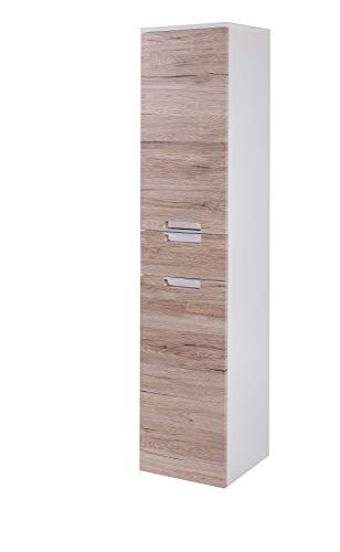 Schildmeyer Hoge kast Rilana 130511 - Wit glanzend/eiken sanremo decor - 159 x 33 x 35 cm