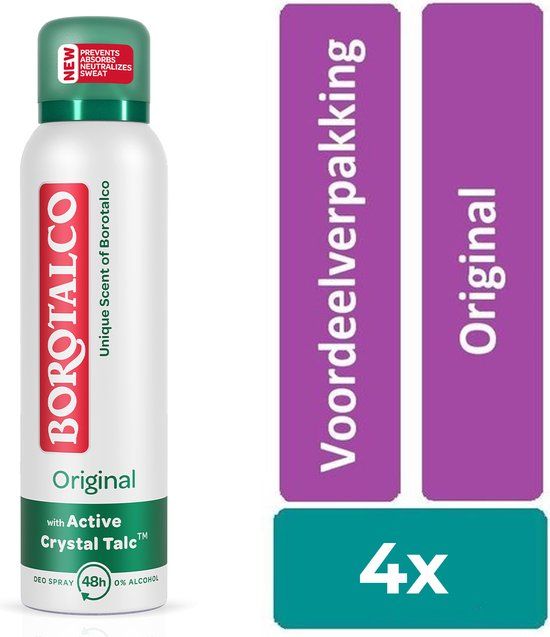 Borotalco Deodorant Spray Original 150 ml - 4 stuks Voordeelverpakking