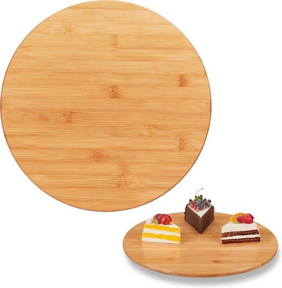 Merkloos Relaxdays draaiplateau taart - Ø 40 cm - borrelplank - draaischijf - keuken - bamboe