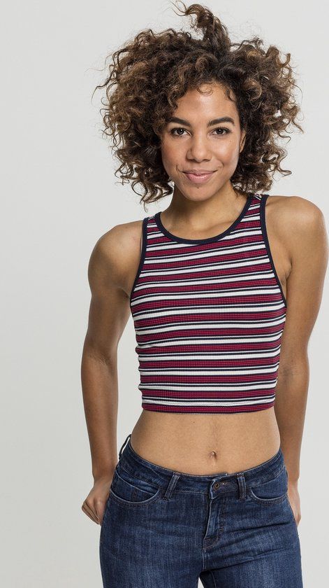 Urban Classics Rib Stripe Crop Top - White/Red - L - Women