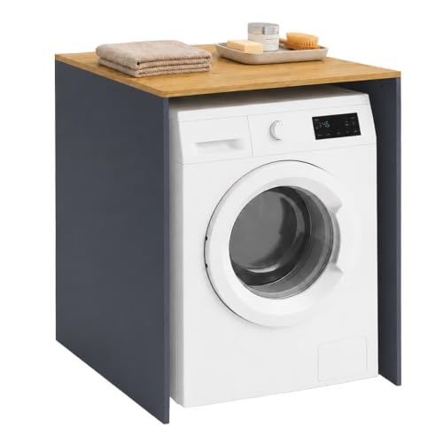 Relaxdays wasmachinekast, rek boven wasmachine/droger, HxBxD: 88 x 68 x 60 cm, ombouwkast, antraciet/naturel