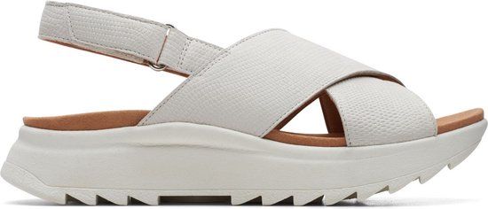 CLARKS Sandal DashLite Wish Women's White Leather Plateau Sandals Size 40