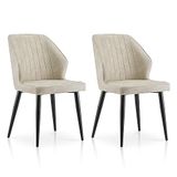 TUKAILAi Eetkamerstoelen Set van 2, kunstleer gestoffeerde kamerstoel met rugleuning en metalen poten, beige keukenstoelen voor thuiskantoor, woonkamer, lounge slaapkamer