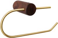 Merkloos Premium Toiletrolhouder Wand – Messing + Houten Basis – Elegant Goud Design voor Moderne Badkamers