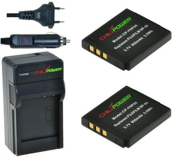 ChiliPower 2 x NP-50 accu's voor Fujifilm - inclusief oplader en autolader