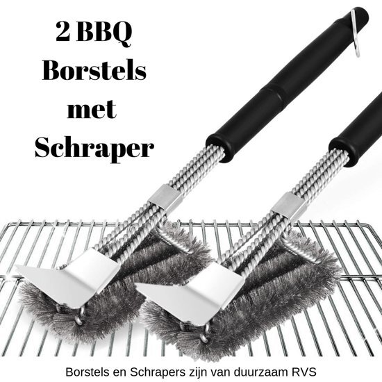 Gouda Select 2 BBQ Borstels met Schraper - Schoonmaakborstel - Barbecue Krabber