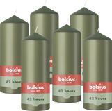 Bolsius - Gladde Stompkaarsen - Olijfgroen - 6 stuks - 15cm - 42 Branduren