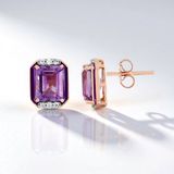 Cavill - Zilveren oorbellen 925 Sterling Zilver Rosé Verguld - Lavendel Amethist 2.97 ct Achthoek - Zirkonia Accent 0.17 ct - Elegante Dames Sieraden