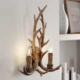 Lindby Wandlamp Fibi, 2-Lichts, Polyester/Staal, H: 47 cm, E14, Bruin Rustiek