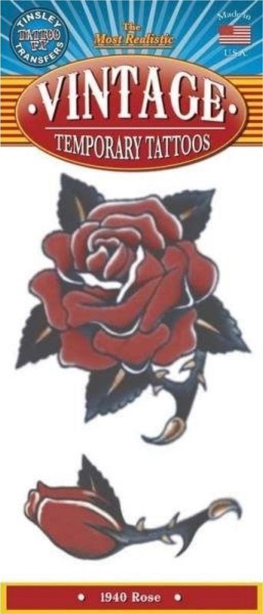 partychimp Tijdelijke tattoo - Rose - Vintage - Multicolor - Kunststof - 2021 - 0858547000270