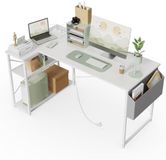 Merkloos Klein Hoekbureau met - 100x70 cm L-vormig Computerbureau Schrijftafel met Omkeerbare Grote Opbergplanken - Boekenplank Werkstation voor Studie, Speel, Werk en Slaapkamer in Thuis Kantoor