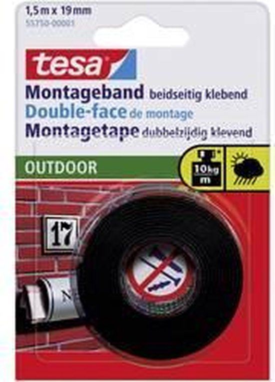 tesa Powerbond OUTDOOR Montagetape - 1,5 m x 19 mm - Zwart