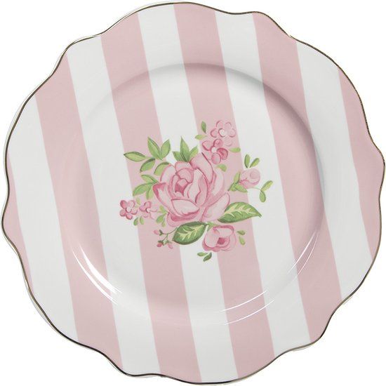 Clayre & Eef Ontbijtbord Ø 20 cm Roze Wit Porselein Rozen Bord