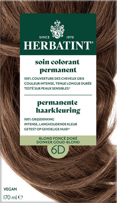 Herbatint Haarverf - Permanente Vegan Haarkleuring - Natuurlijke haarkleuring - 100% grijsdekking - Zonder gebruik van ammoniak - 6D Donker Goud Blond - 170 ml