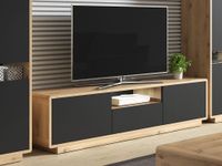 Mobistoxx ASTER Meuble TV 180 cm 2 portes 1 tiroir noir mat/chêne taurus