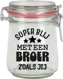 Bellatio Decorations Voorraadpot/Snoeppot - Broer - Glas - 10 x 7 cm - 720 ml - Verjaardag