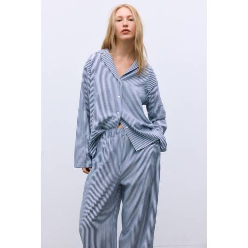 The New Society gestreepte blouse donkerblauw