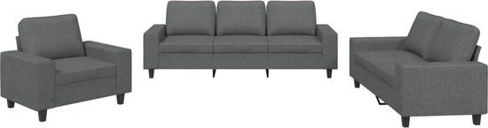 vidaXL 3-delige Loungeset stof donkergrijs