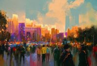 karo-art Canvas Print - Sunset in the Park - Multicolor - Modern Wall Art