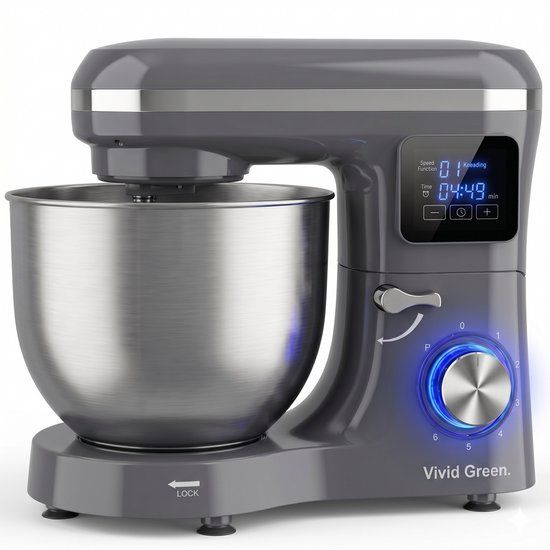 Vivid Green Keukenmachine met Display - 2000W - Keukenrobot - Keukenmixer - Mixer met Mengkom - 6.2L - Grijs