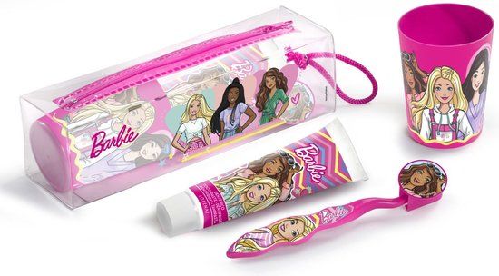 Lorenay Barbie Tandenborstelset + Tandpasta + Beker + Etui - Reistas voor kids