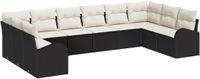 vidaXL Tuinbank Set 10-delig Zwart en Wit Polyrattan