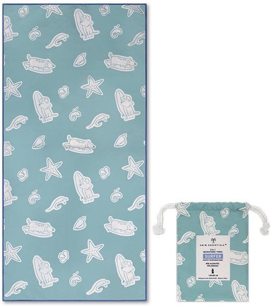 Swim Essentials Strandlaken Microvezel - Groen - Surf Dogs - 135 X 65 Cm