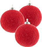 Merkloos / Sans marque Rode Cotton Balls 3x Rode Cotton Balls kerstballen 6,5 cm