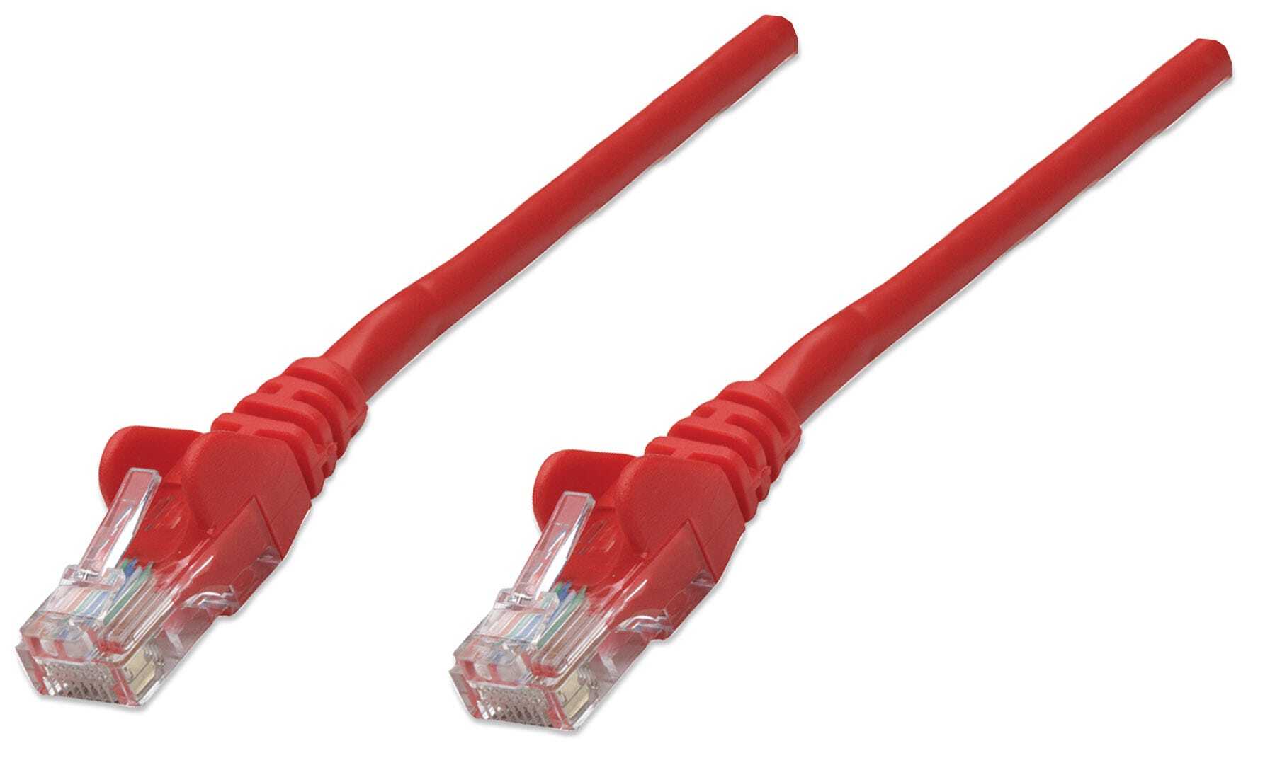 Intellinet Network Patch Cable, Cat5e, 2m, Red, CCA, U/UTP, PVC, Gold Plated Contacts, Snagless, Booted, Polybag