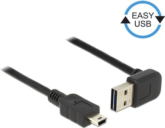 Delock Mini USB naar USB-A Haaks Kabel - 0.5m - Zwart