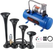 Vevor 190W Treinhoornset, 4 Trompetluchthoornset, 150dB Treinhoorn voor Pick-ups, 12V 90-120psi Luchtcompressor, 6L Tank met Manometer voor Elk 12V Voertuig, Auto, Vrachtwagen, Trein, Bestelwagen, Boot enz.