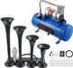 Vevor 190W Treinhoornset, 4 Trompetluchthoornset, 150dB Treinhoorn voor Pick-ups, 12V 90-120psi Luchtcompressor, 6L Tank met Manometer voor Elk 12V Voertuig, Auto, Vrachtwagen, Trein, Bestelwagen, Boot enz.