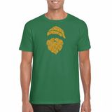 Bellatio Decorations Kerst T-shirt voor heren - Kerstman hoofd - groen - glitter goud - Kerstkleding L