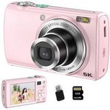 SZSMART DC408P 5K 64MP digitale camera, 5x optische zoom, touchscreen met dubbele lens voor vloggers + 32GB geheugenkaart
