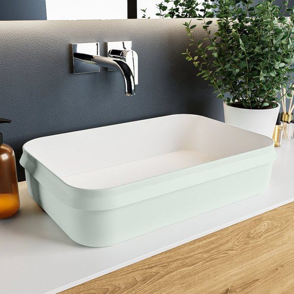 Mondiaz Arvo waskom 55x38x13cm rechthoek opbouw Solid Surface Greey/Talc