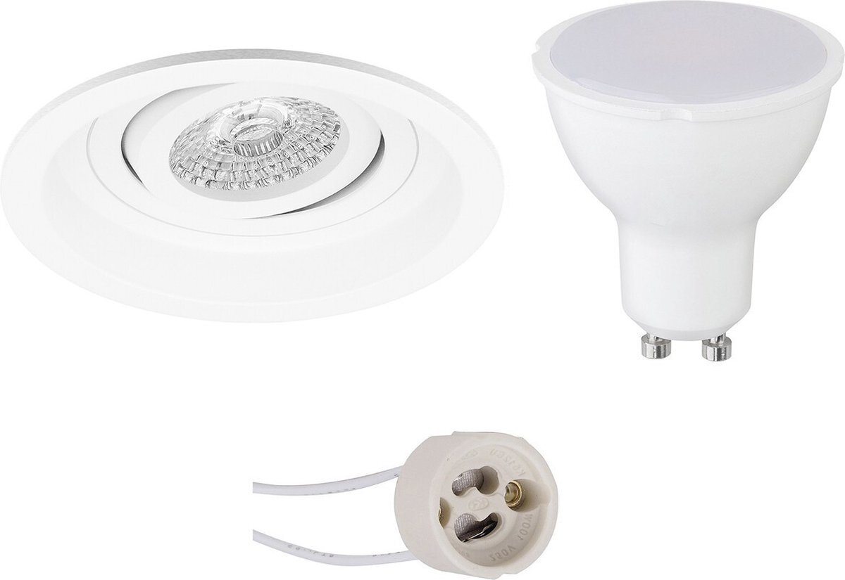 Qualu LED Spot Set - Proma Domy Pro - GU10 Fitting - Dimbaar - Inbouw Rond - Mat Wit - 6W - Natuurlijk Wit 4200K - Verdiept - Kantelbaar - Ø105mm