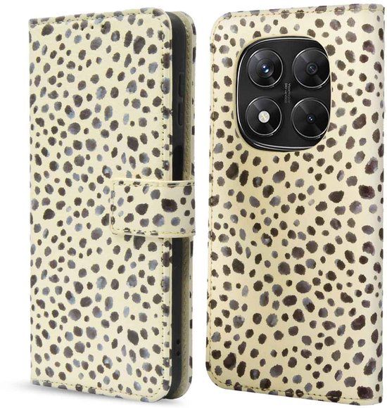 imoshion Hoesje - Geschikt voor Xiaomi Redmi Note 14 Pro 5G / Xiaomi Redmi Note 14 Pro Plus 5G - Design Bookcase smartphone - Black And White Dots