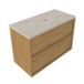 Saniclass Hout Frame Badkamermeubelset - 100x45x63cm - Travertin Natuurstenen Topblad - 1 Kraangat - 2 Lades - Mat Eiken Natural