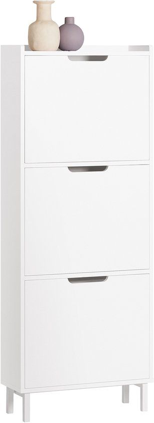 SoBuy FSR151-H-W Schoenenkast - Witte Opbergkast met 3 Kleppen