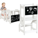 Homcom Tour d'apprentissage 3-en-1 pour tout-petits avec barre de sécurité, tableau noir, marches antidérapantes, blanc, 3-6 ans