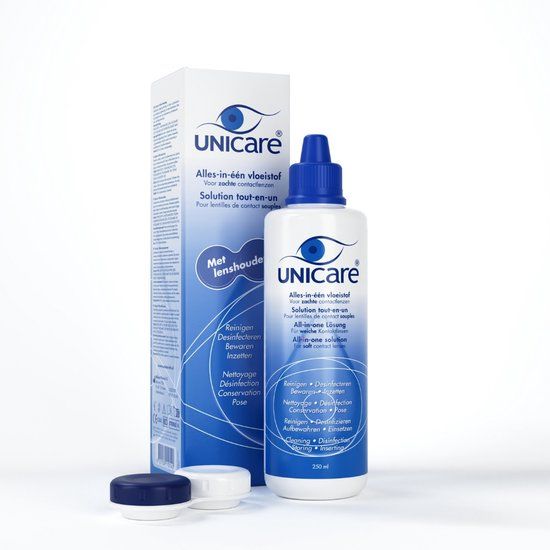 Unicare - Alles-in-één Lenzenvloeistof 250ML - Voor Zachte Lenzen - voor Gevoelige Ogen - Inclusief Lenzendoosje