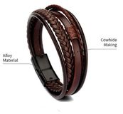 Actie4you® Leren Armband met 5 Lijnen - RVS - Magnetische Sluiting - 21 cm - Bruin met Zwarte Sluiting