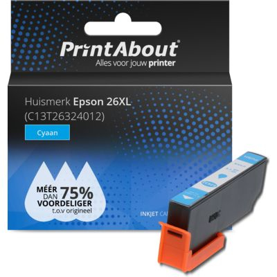 PrintAbout Huismerk Epson 26XL (C13T26324012) Inktcartridge Cyaan Hoge capaciteit