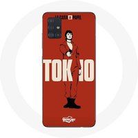 Maniacase Etui voor Samsung Galaxy A51 4G La casa de papel Tokyo Fanart logo Rode achtergrond