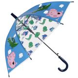 sarcia.eu Peppa Pig George Blauwe kinderparaplu VOOR JONGENS, transparante OPVOUWBARE automatische paraplu