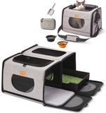Merkloos / Sans marque Wan GmbH Grote Opvouwbare Reismand voor Katten en Kleine Honden met Ingebouwde Kattenbak - 2-in-1 Reisbench