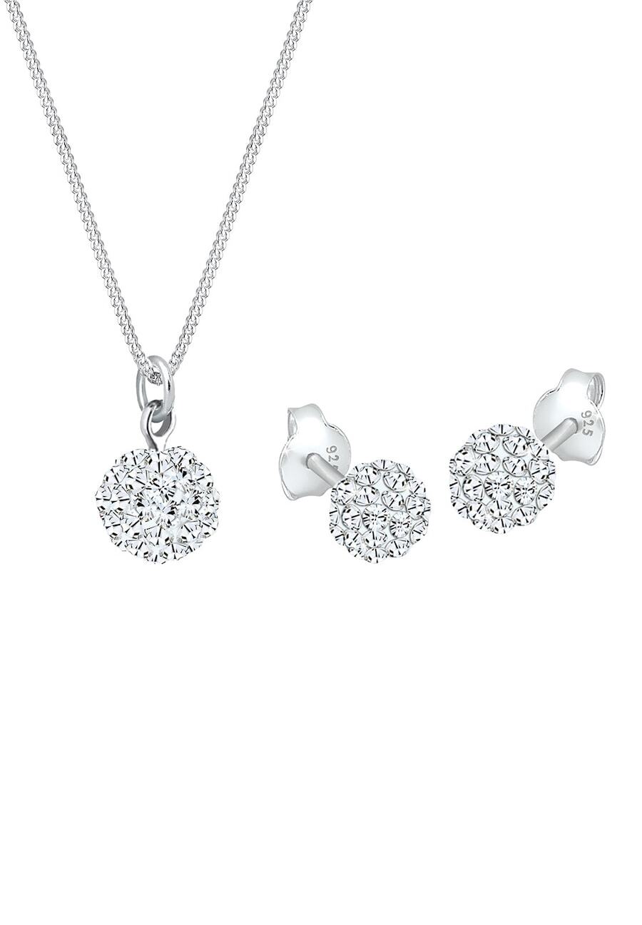 Elli Elli Elli Sieraden Set Dames Bol Hanger Set Oorsteker met Kristallen in 925 Sterling Zilver Sieraden sets