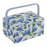 Hobby Gift Exclusieve medium naaidoos, knutseldoos, accessoirelade, speldenkussen, PVC-handgreep, 18,5 x 25,5 x 14,5 cm, hortensia